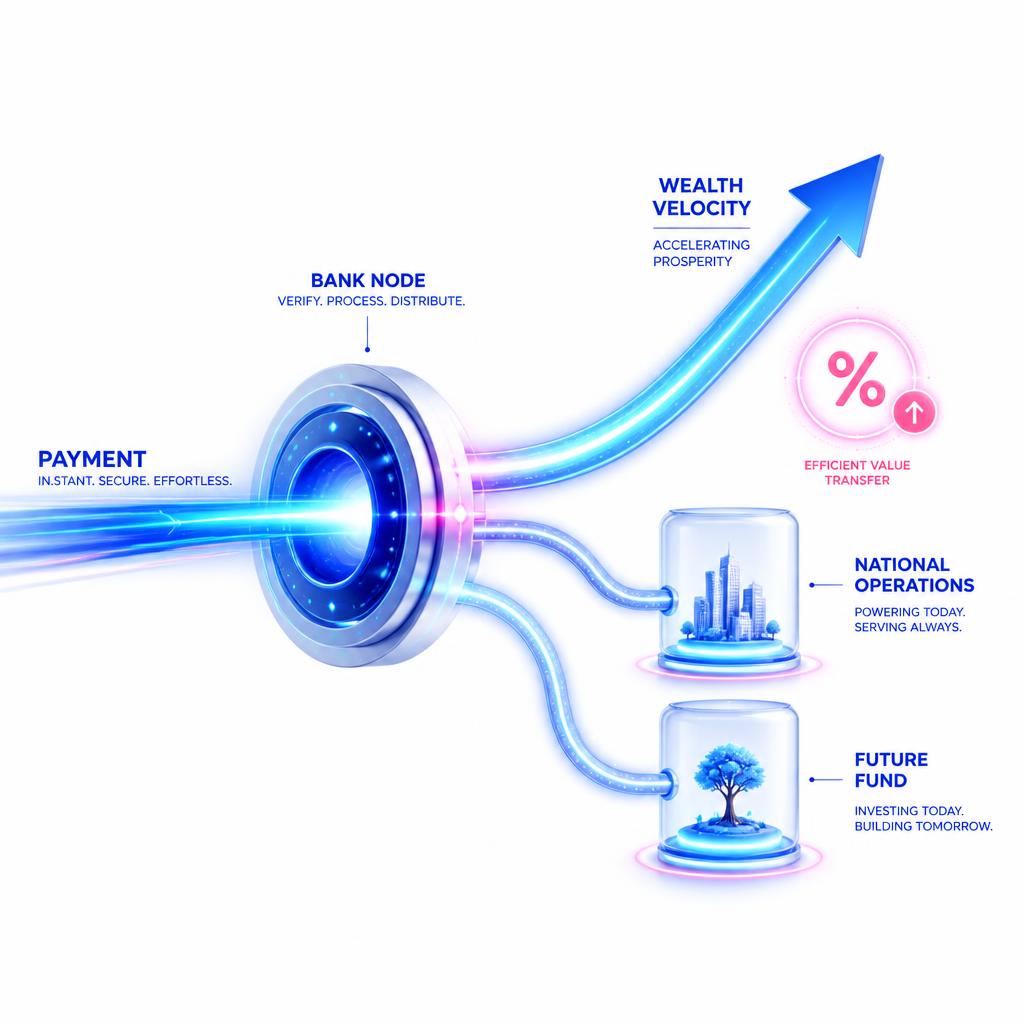 Kiwi TT model — luminous flow splits to National Operations and Future Fund